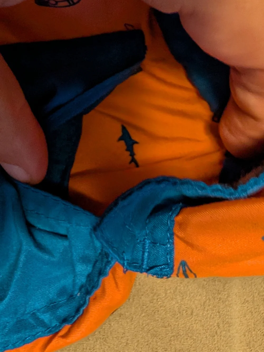 Set Of 2 Kids Swim Trunks - Orange & Black Sunset and Bright Orange Surf